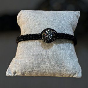 Braided Black Rope w/Black Rhinestone Bracelet